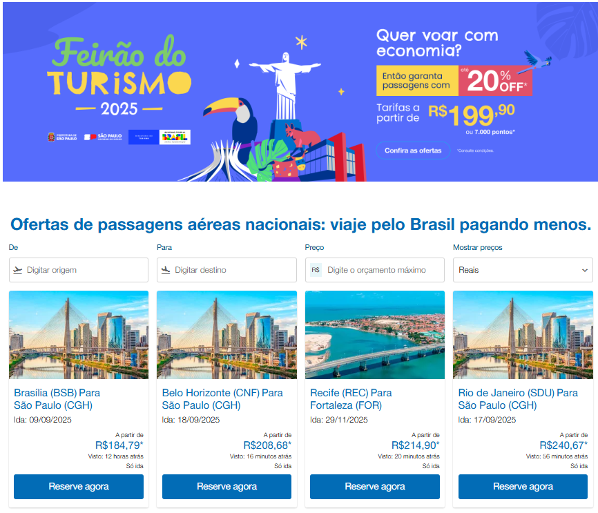 Feirão do Turismo Azul 2025: Passagens com até 20% OFF a partir de R$199,90!